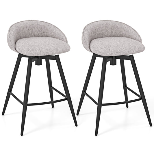 Upholstered Bar Stools Set of 2 with Footrest and Backrest, Gray Bar Stools Gray at Gallery Canada