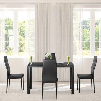 5-Piece Rectangular Glass Dining Table, Metal Frame, Faux Leather Chairs, Black Bar Sets at Gallery Canada