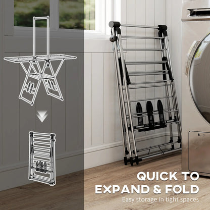 Foldable Stainless Steel Clothes Drying Rack, Adjustable Gullwings, Silver Bath Accessories at Gallery Canada