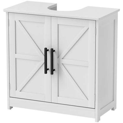Farmhouse Pedestal Sink Cabinet, Bathroom Storage with 2 Barn Doors, Adjustable Shelf, White Bathroom Cabinets White at Gallery Canada