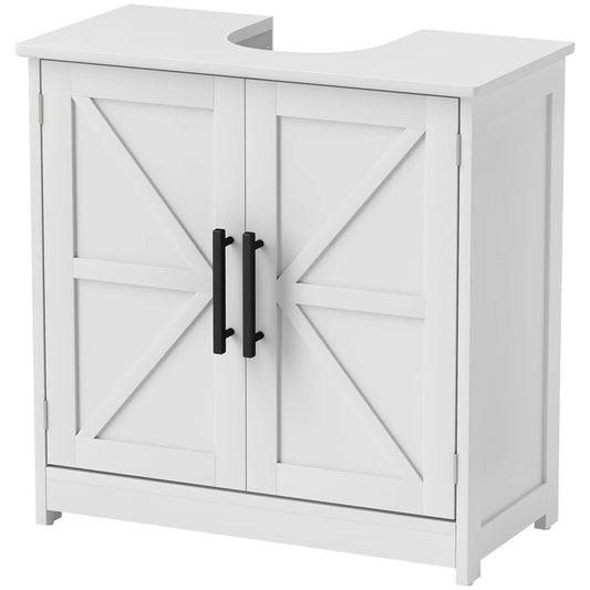 Farmhouse Pedestal Sink Cabinet, Bathroom Storage with 2 Barn Doors, Adjustable Shelf, White Bathroom Cabinets White at Gallery Canada