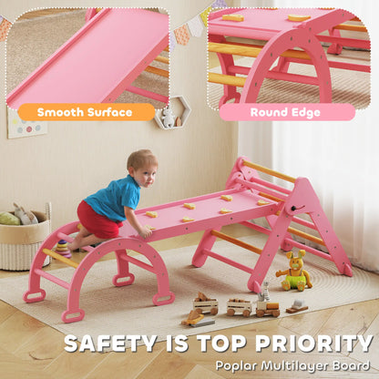 7-in-1 Pikler Triangle Set, Foldable Wooden Climbing Toys, Pink Kids Gym & Playmats at Gallery Canada