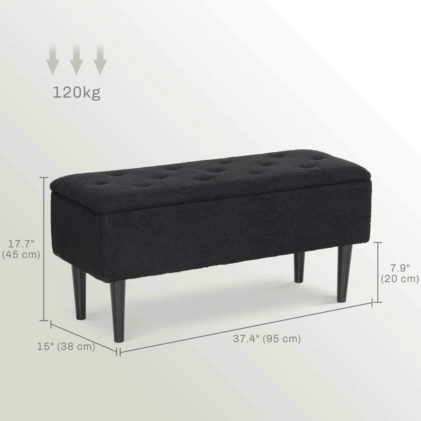 Modern Storage Bench, Ottoman with Storage, Lamb's Wool Upholstery, Black Storage Ottomans & Benches at Gallery Canada