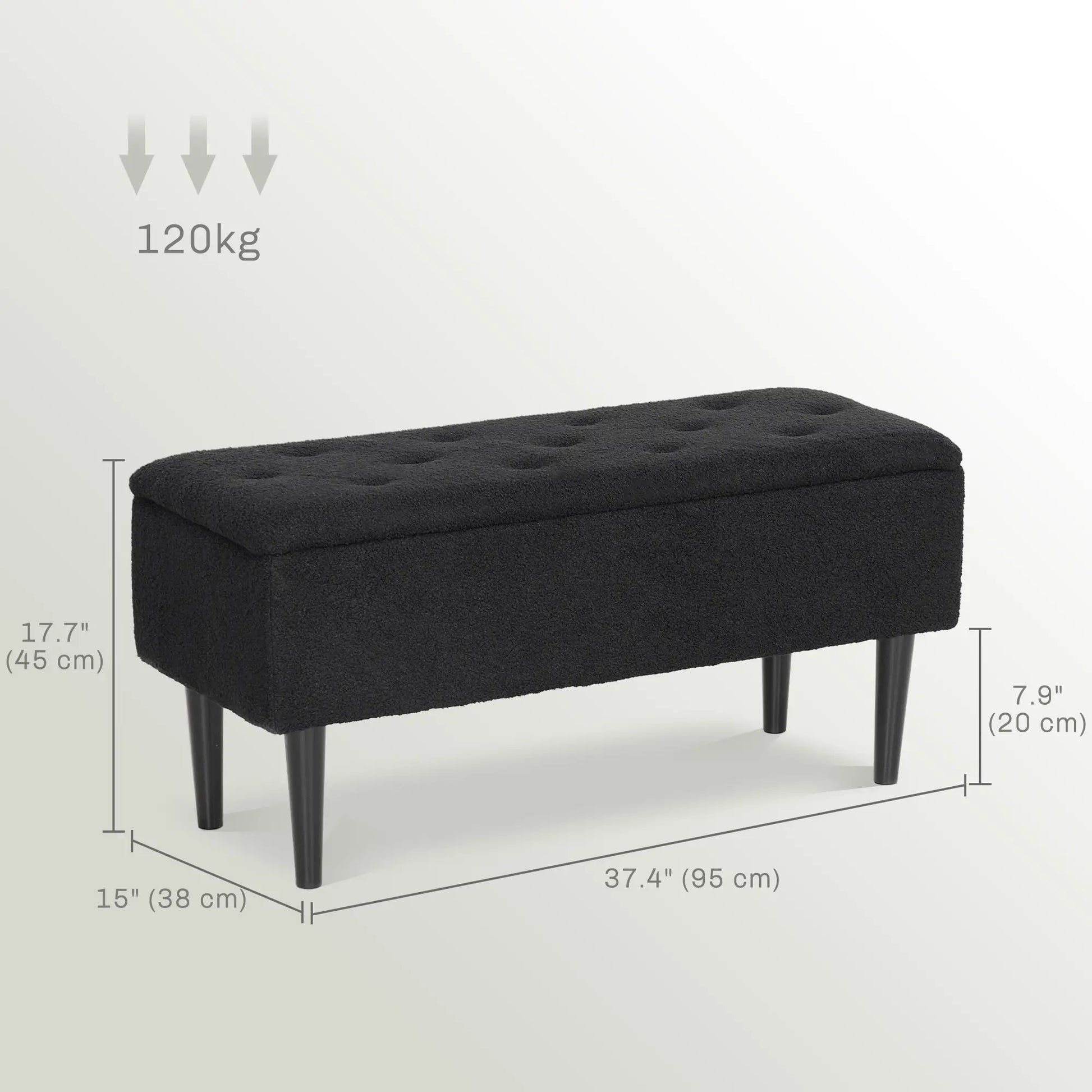 Modern Storage Bench, Ottoman with Storage, Lamb's Wool Upholstery, Black Storage Ottomans & Benches at Gallery Canada