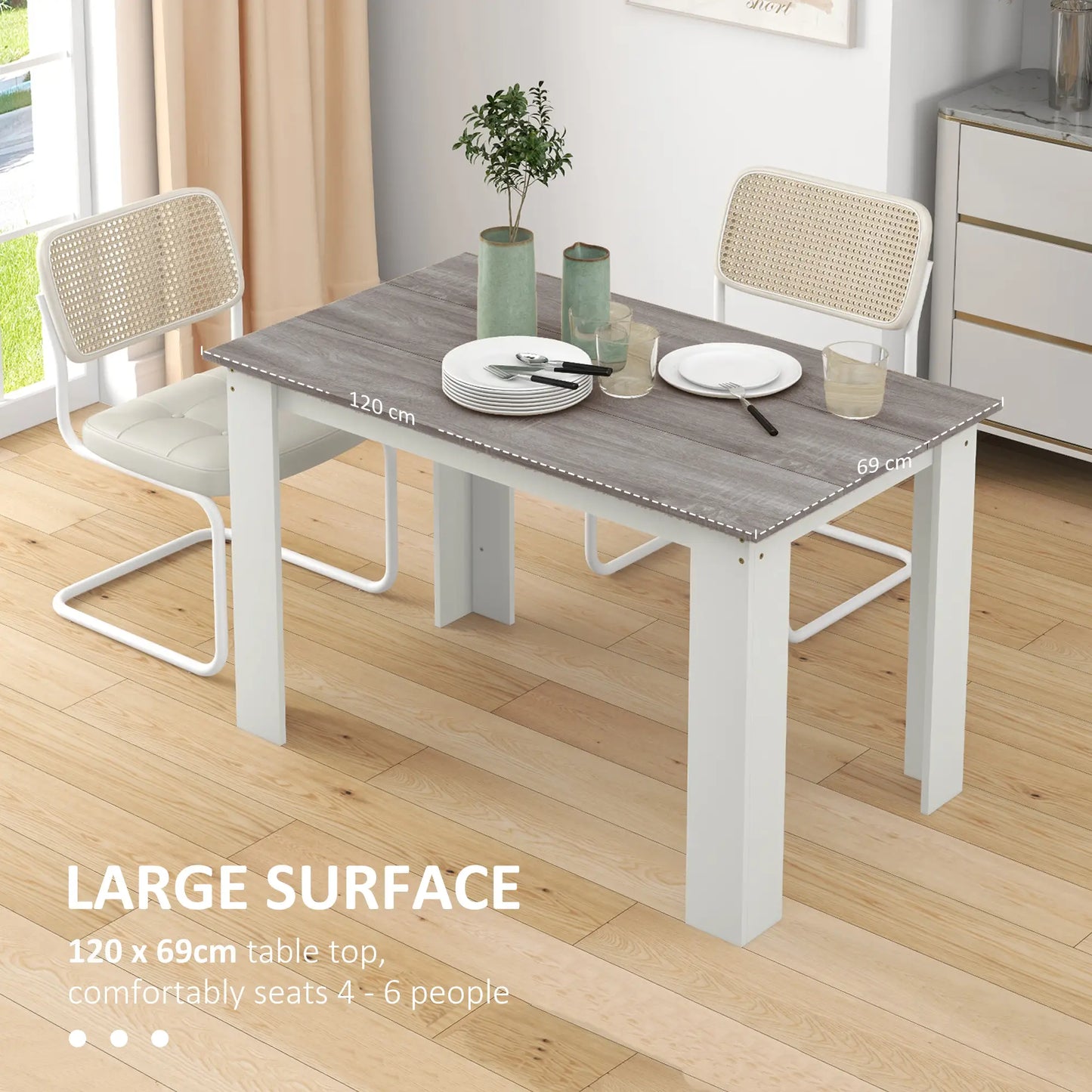 Kitchen Table for 4-6, Wood Effect Dining Table, Grey Dining Tables at Gallery Canada