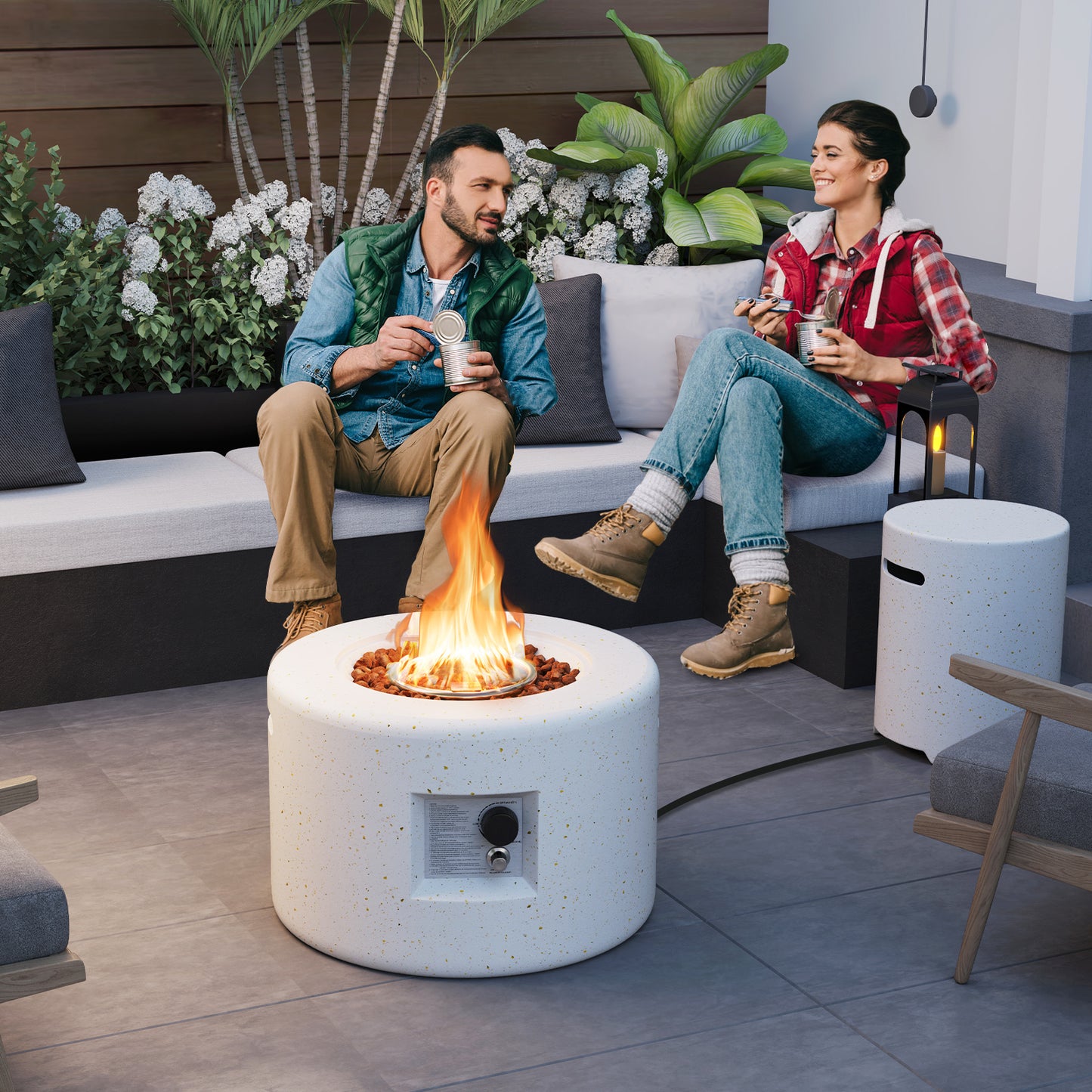 40,000 BTU Fire Pit Table Set, Hideaway Tank Holder, White Fire Pit Tables at Gallery Canada