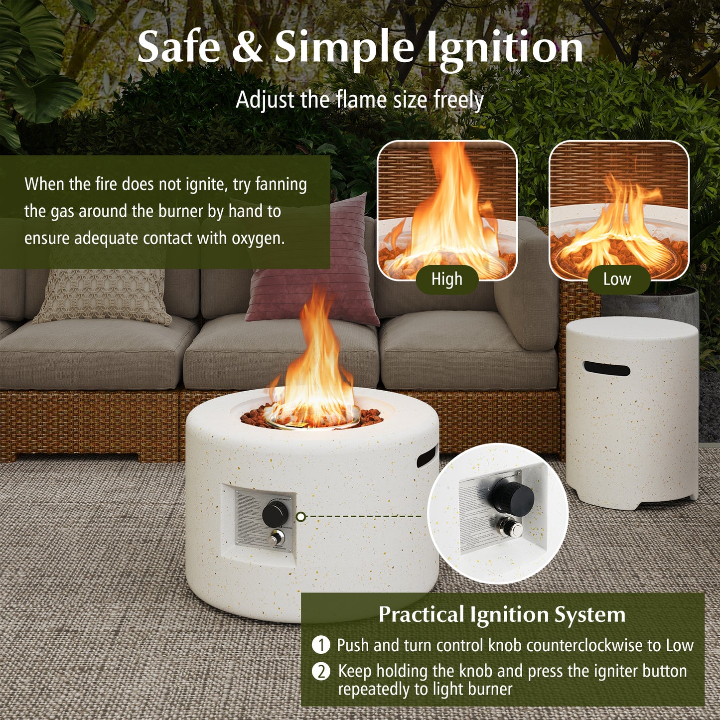 40,000 BTU Fire Pit Table Set, Hideaway Tank Holder, White Fire Pit Tables at Gallery Canada