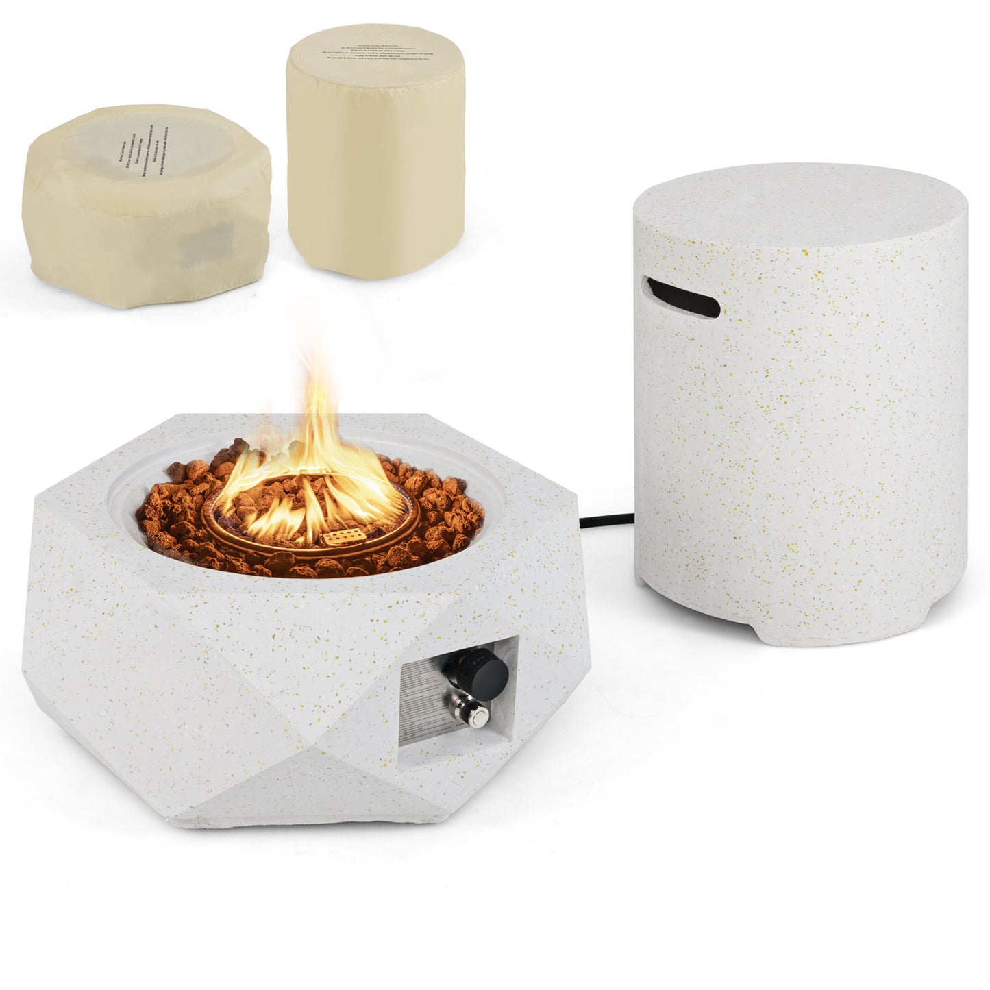 40,000 BTU Fire Pit Table Set, Stainless Steel Burner, White Fire Pit Tables at Gallery Canada