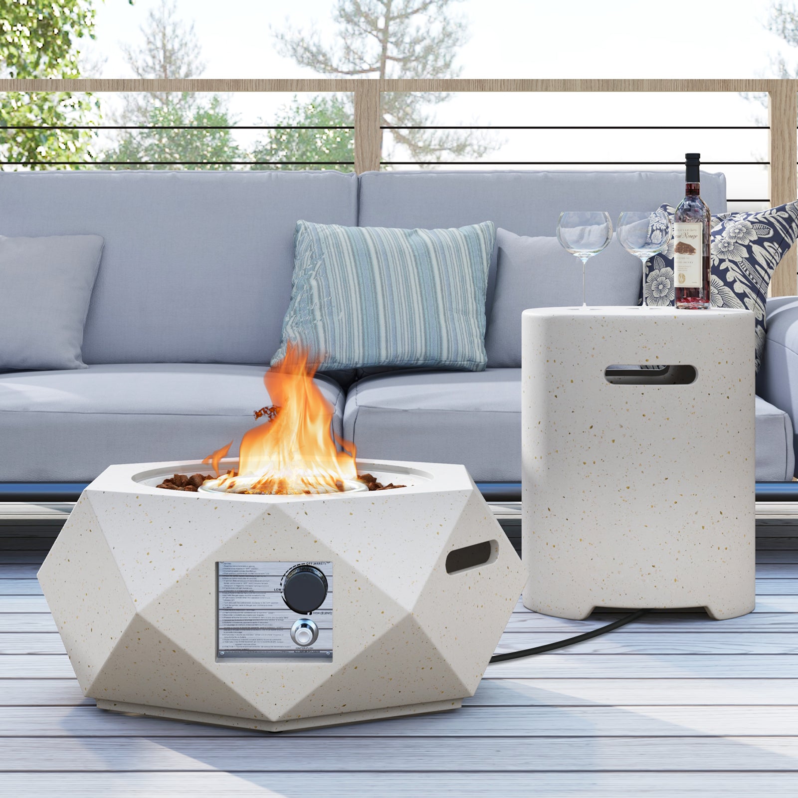 40,000 BTU Fire Pit Table Set, Stainless Steel Burner, White Fire Pit Tables at Gallery Canada