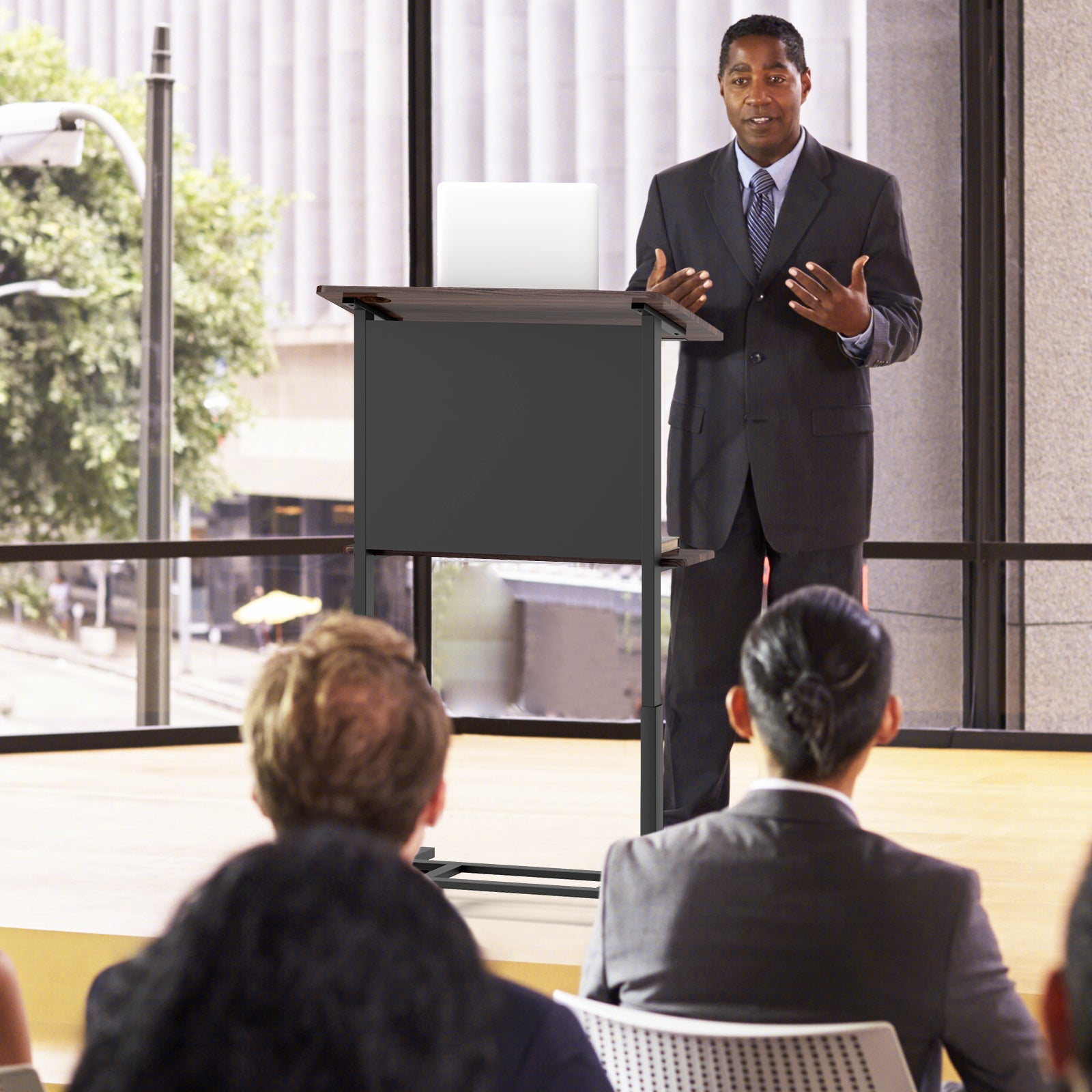 40.5-49 Inch Height Adjustable Rolling Podium Stand Lectern Table, Black Laptop Tables & Printer Stands at Gallery Canada