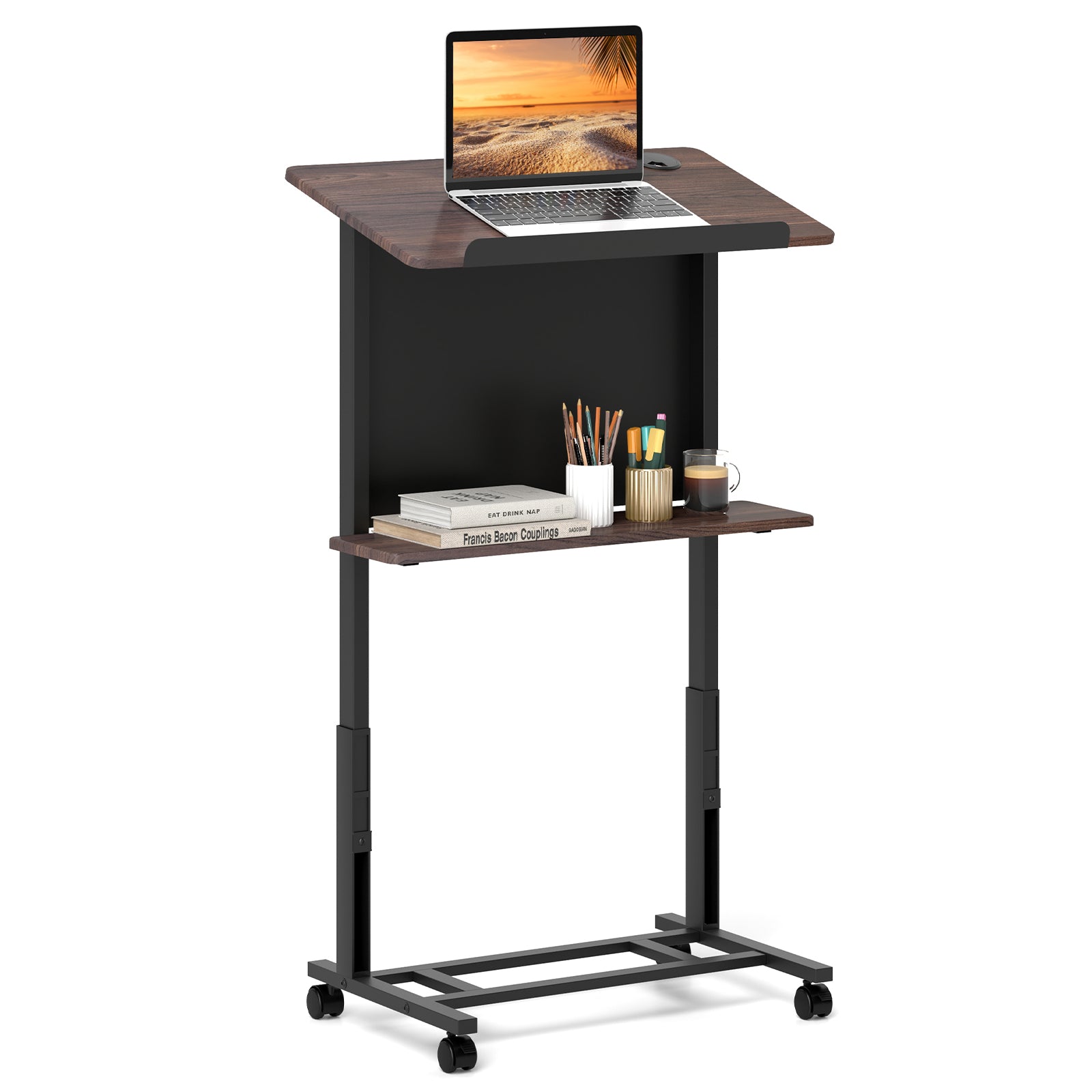 40.5-49 Inch Height Adjustable Rolling Podium Stand Lectern Table, Black Laptop Tables & Printer Stands at Gallery Canada