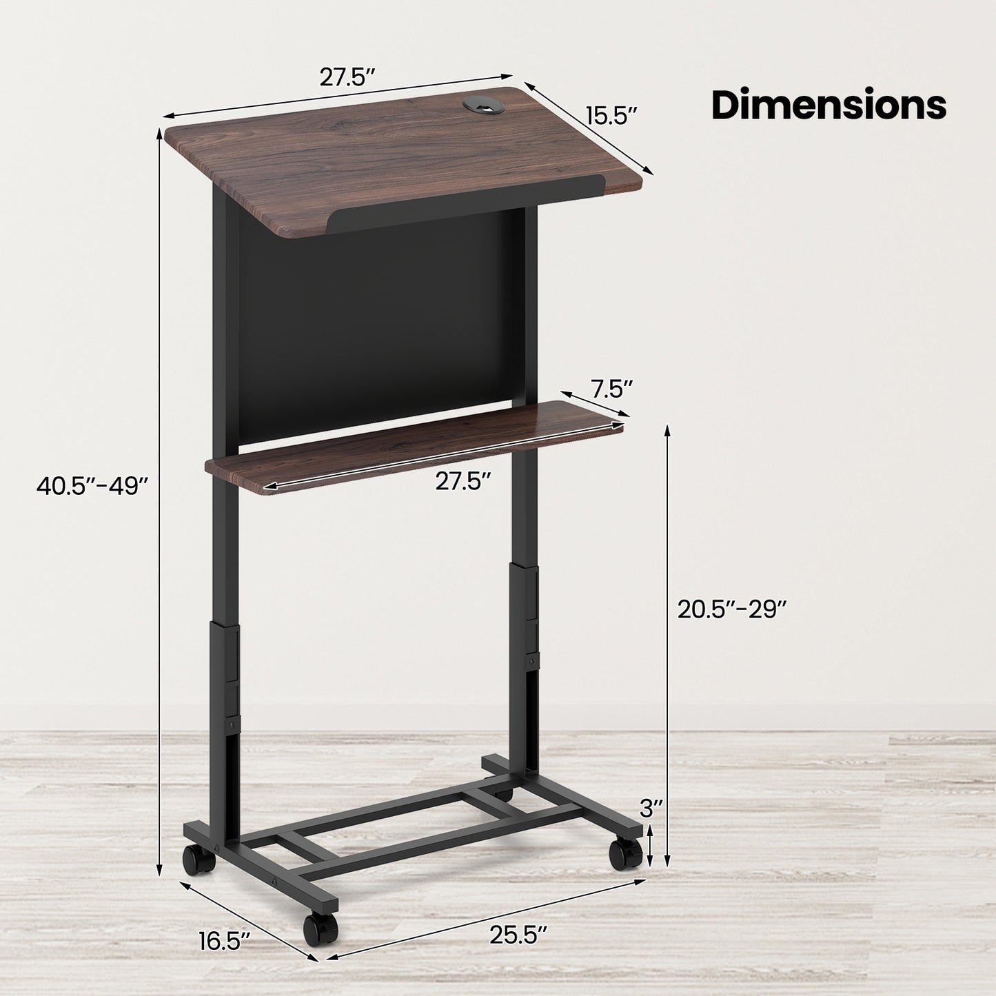 40.5-49 Inch Height Adjustable Rolling Podium Stand Lectern Table, Black Laptop Tables & Printer Stands at Gallery Canada