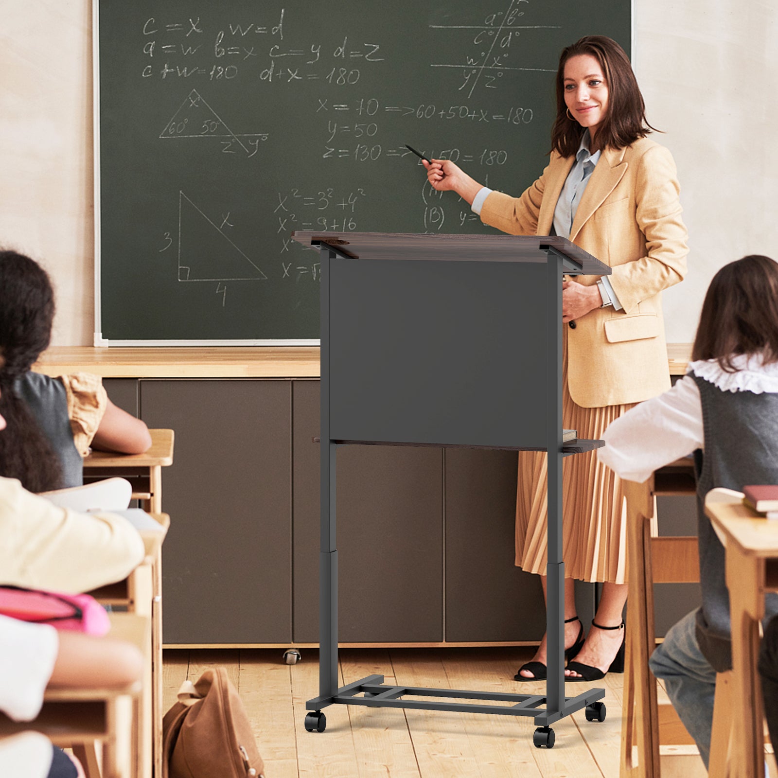 40.5-49 Inch Height Adjustable Rolling Podium Stand Lectern Table, Black Laptop Tables & Printer Stands at Gallery Canada