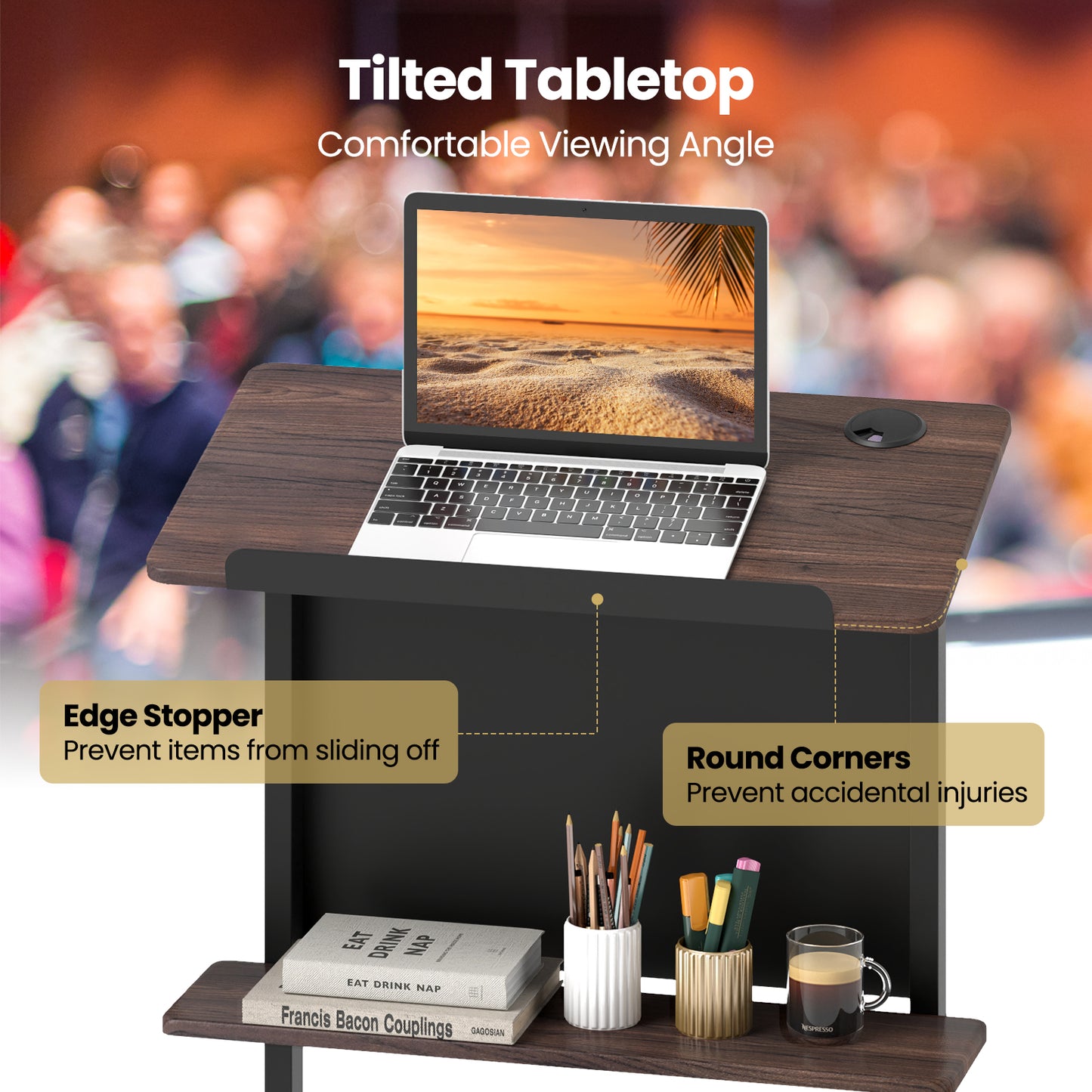 40.5-49 Inch Height Adjustable Rolling Podium Stand Lectern Table, Black Laptop Tables & Printer Stands at Gallery Canada