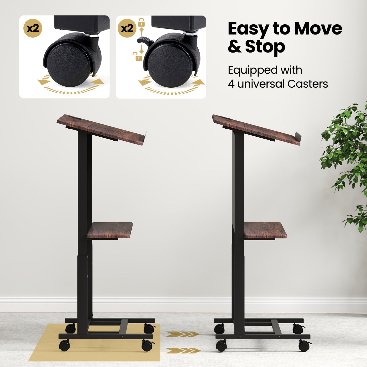 40.5-49 Inch Height Adjustable Rolling Podium Stand Lectern Table, Black Laptop Tables & Printer Stands at Gallery Canada