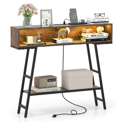 40" Console Table with Charging Station and LED Lights, Rustic Brown Console Tables Rustic Brown at Gallery Canada