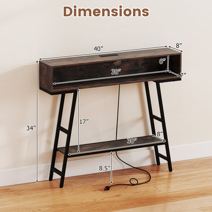 40" Console Table with Charging Station and LED Lights, Rustic Brown Console Tables at Gallery Canada