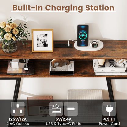 40" Console Table with Charging Station and LED Lights, Rustic Brown Console Tables at Gallery Canada