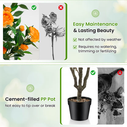 40 Inch Artificial Camellia Tree, 37 Flowers, River Stones, Orange Faux Plants at Gallery Canada