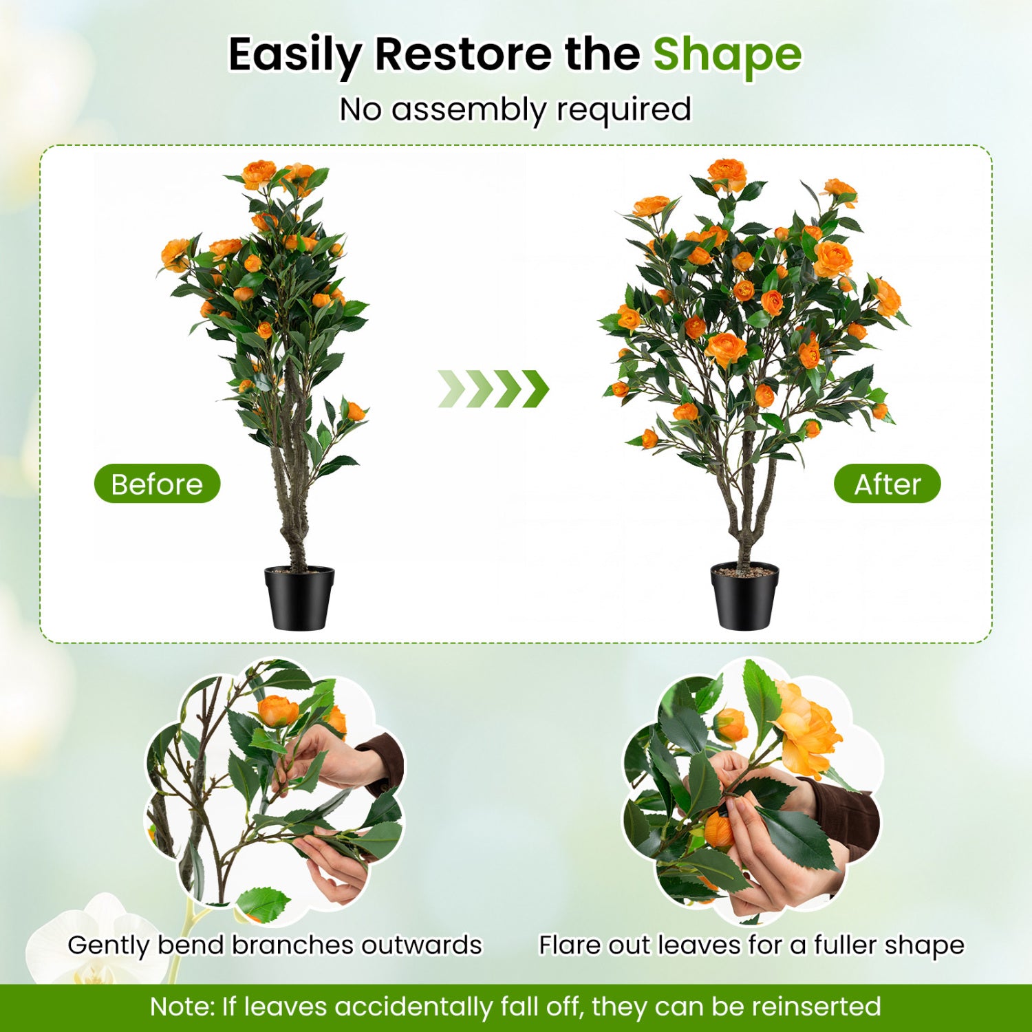 40 Inch Artificial Camellia Tree, 37 Flowers, River Stones, 2 Pack, Orange Faux Plants at Gallery Canada