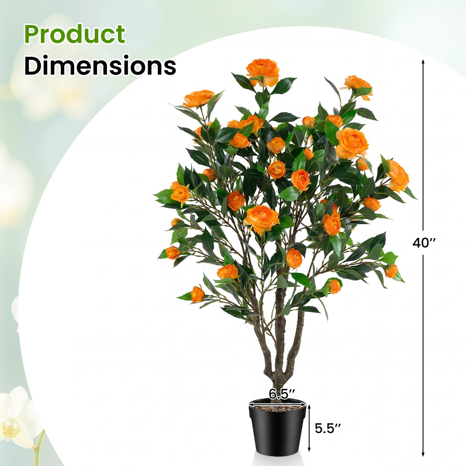 40 Inch Artificial Camellia Tree, 37 Flowers, River Stones, 2 Pack, Orange Faux Plants at Gallery Canada