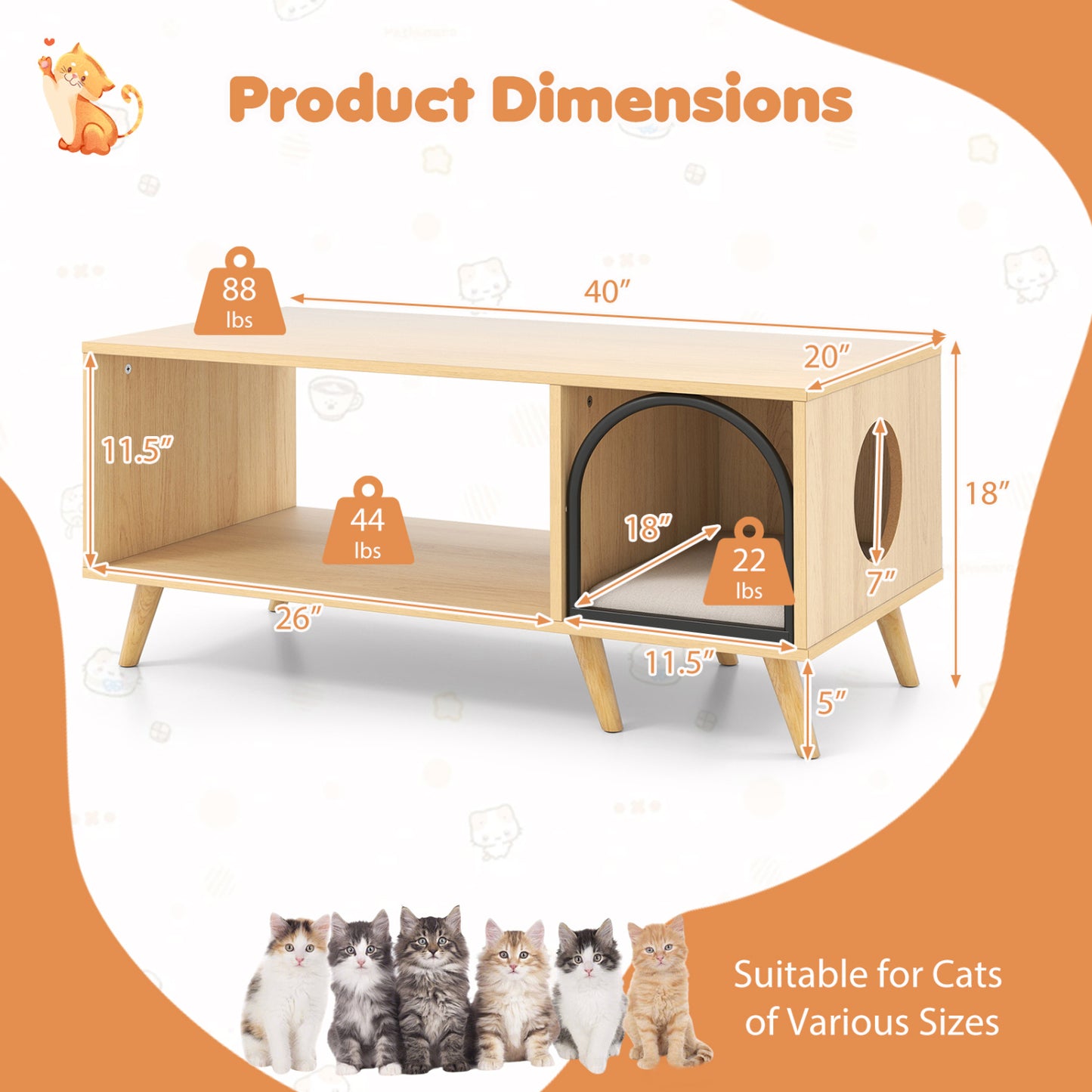40 Inch Coffee Table Cat House 2-in-1 Wooden Kitten Furniture with Open Storage Shelf, Natural Cat Houses at Gallery Canada