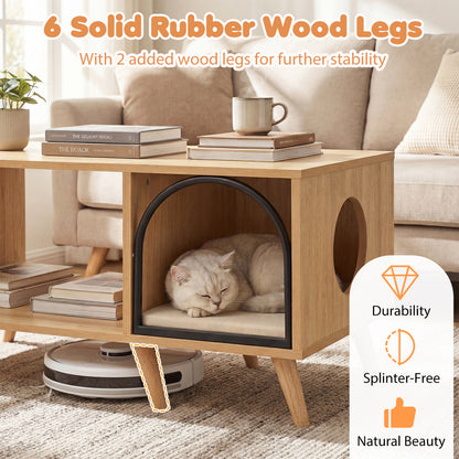 40 Inch Coffee Table Cat House 2-in-1 Wooden Kitten Furniture with Open Storage Shelf, Natural Cat Houses at Gallery Canada