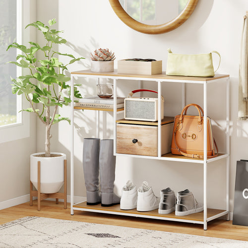 40 Inch Console Table Behind Sofa Couch with Storage, Natural