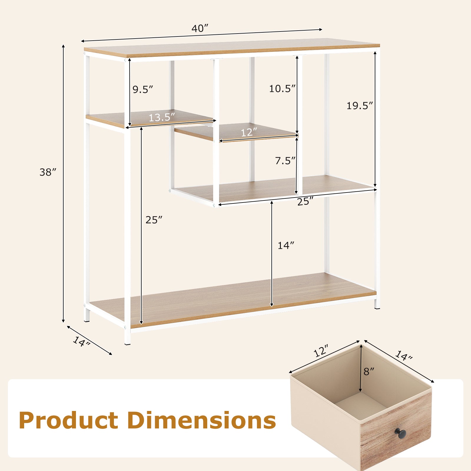 40 Inch Console Table Behind Sofa Couch with Storage, Natural Console Tables at Gallery Canada
