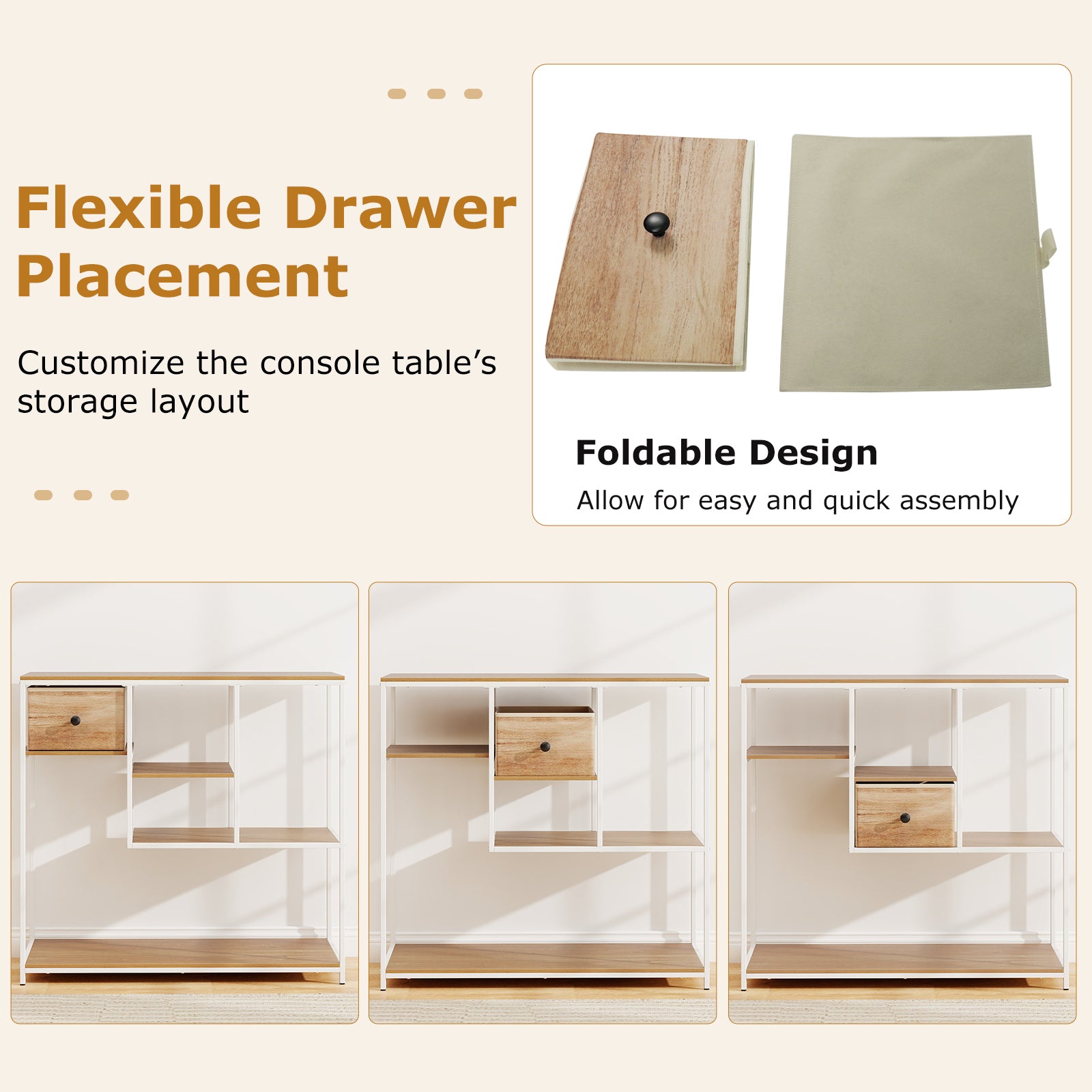 40 Inch Console Table Behind Sofa Couch with Storage, Natural Console Tables at Gallery Canada