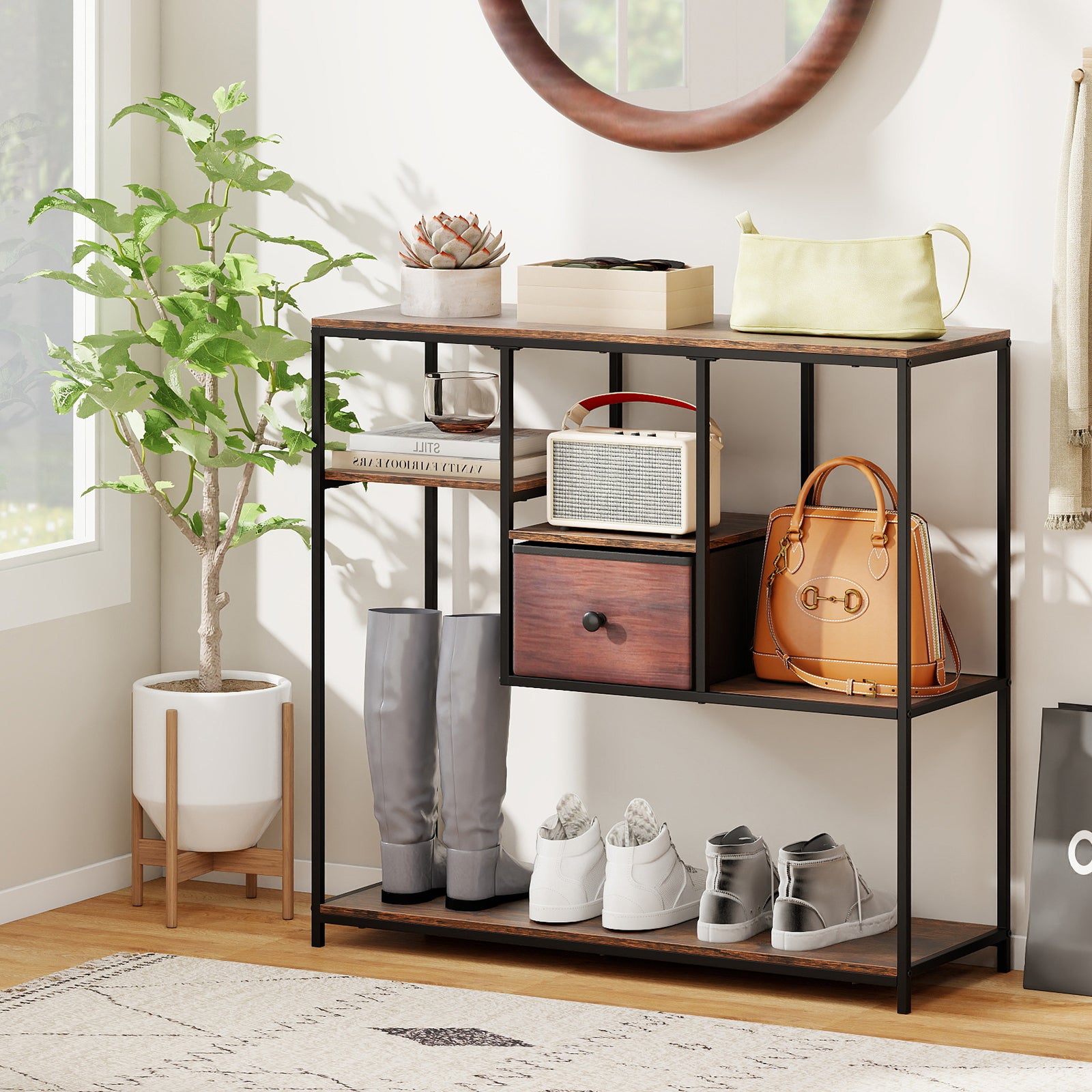 40 Inch Console Table Behind Sofa Couch with Storage, Rustic Brown Console Tables at Gallery Canada