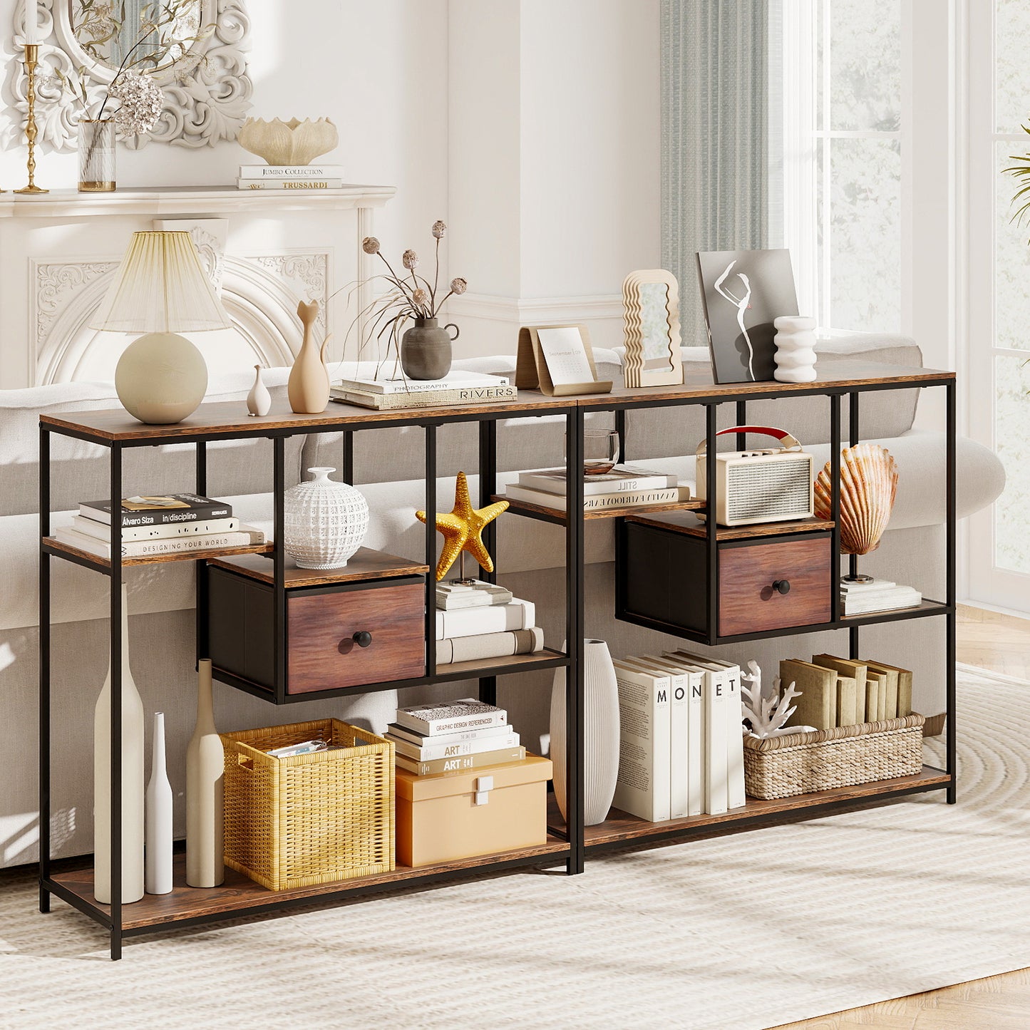 40 Inch Console Table Behind Sofa Couch with Storage, Rustic Brown Console Tables at Gallery Canada