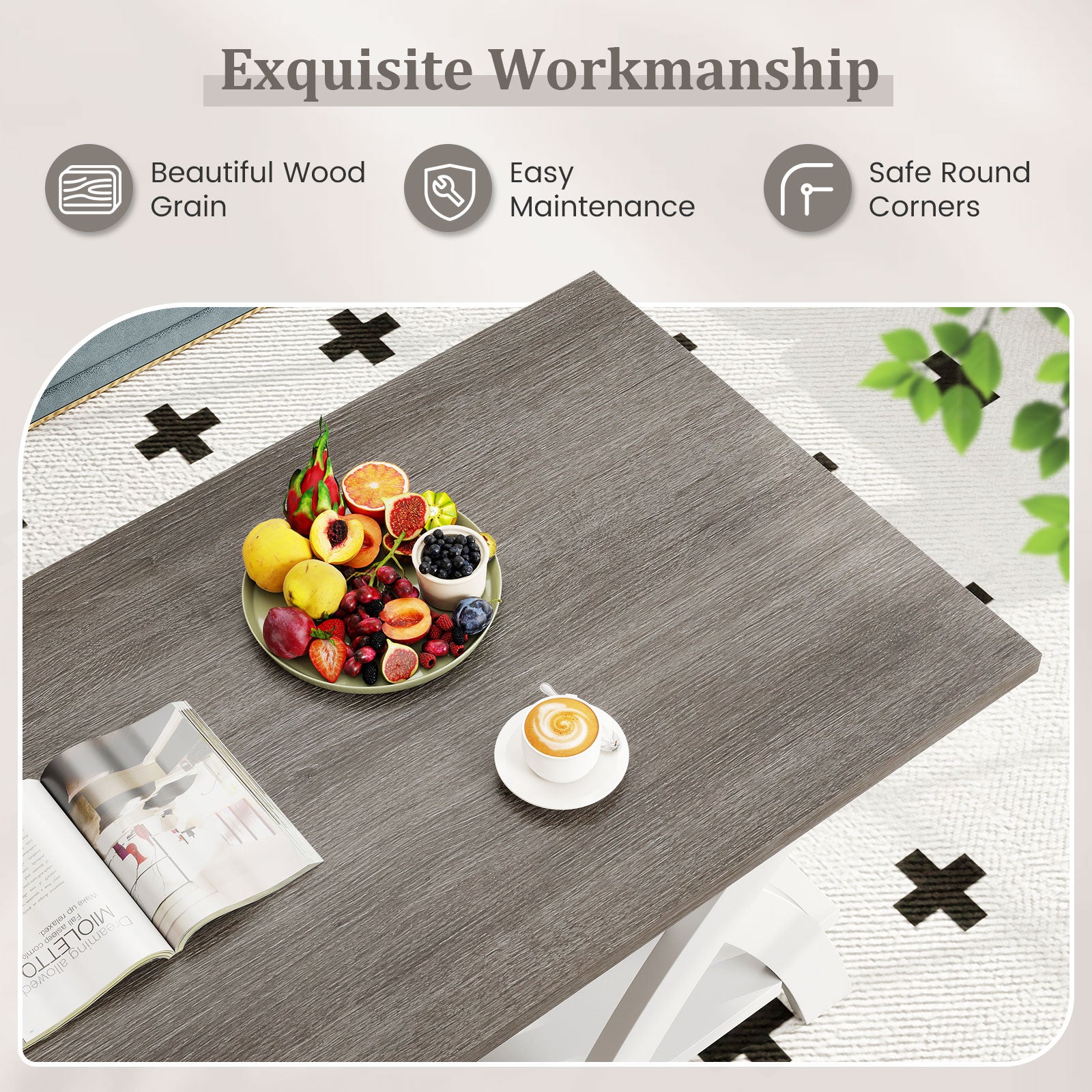 40 Inch Farmhouse Wooden Coffee Table with Storage Shelf with X-shaped Legs, Gray Coffee Tables at Gallery Canada