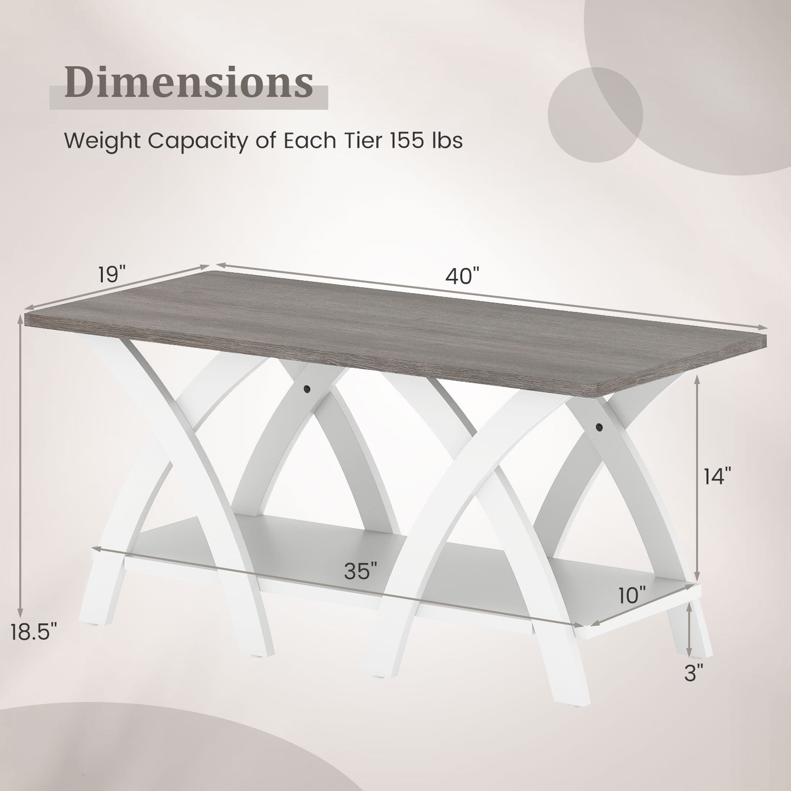 40 Inch Wooden Coffee Table With Storage Shelf, X-Shaped Legs, Gray Coffee Tables at Gallery Canada