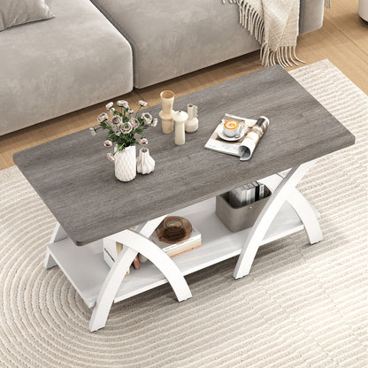 40 Inch Wooden Coffee Table With Storage Shelf, X-Shaped Legs, Gray Coffee Tables at Gallery Canada