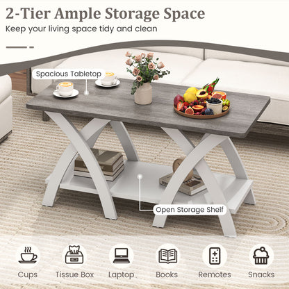 40 Inch Wooden Coffee Table With Storage Shelf, X-Shaped Legs, Gray Coffee Tables at Gallery Canada