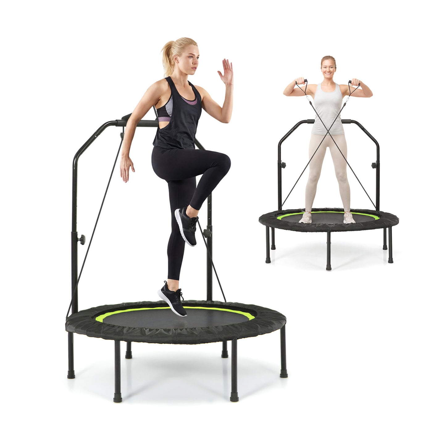 Trampoline de fitness de 40 pouces pour adultes avec bandes de résistance, vert