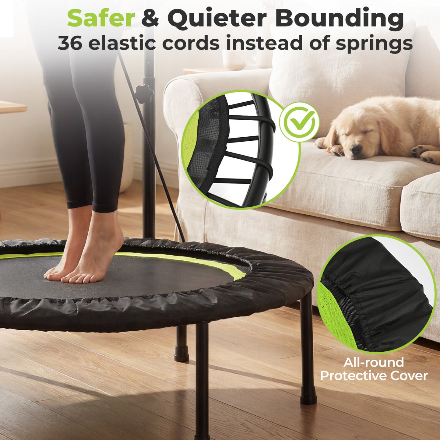 Trampoline de fitness de 40 pouces pour adultes avec bandes de résistance, vert