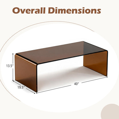 40 Inch Glass Coffee Table with Tempered Glass Top and Round Edges for Home, Dark Brown