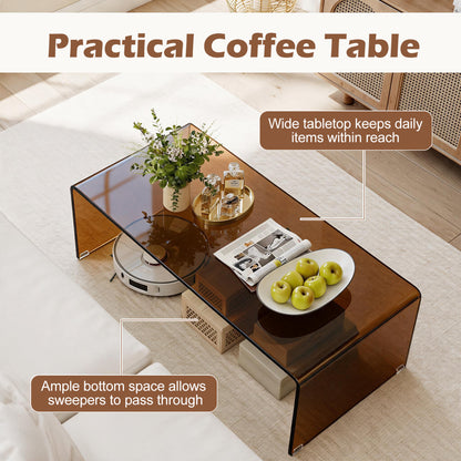 40 Inch Glass Coffee Table with Tempered Glass Top and Round Edges for Home, Dark Brown