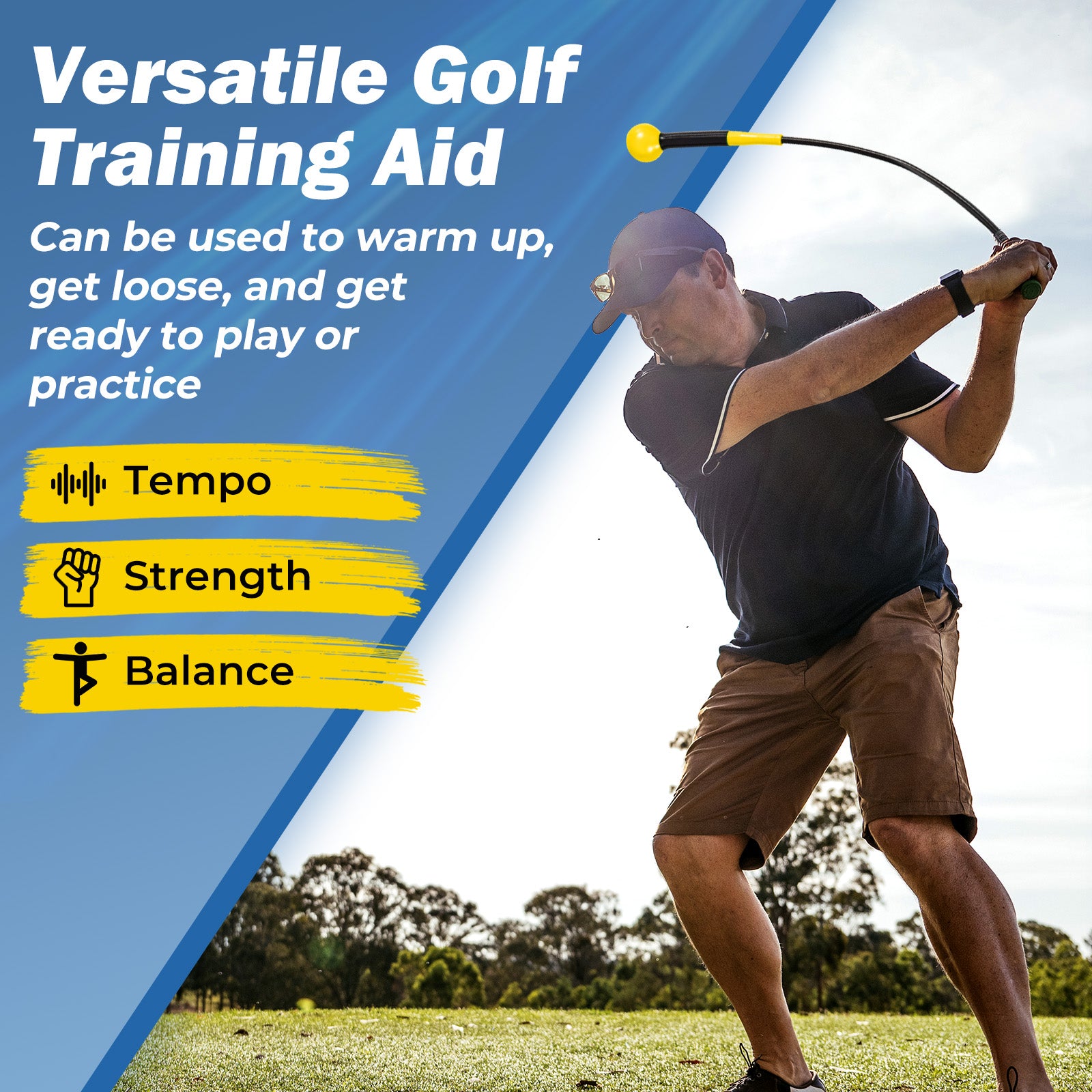 40 Inch Golf Swing Trainer Aid with Weighted Head for Grip Rhythm Balance, Yellow Golf at Gallery Canada