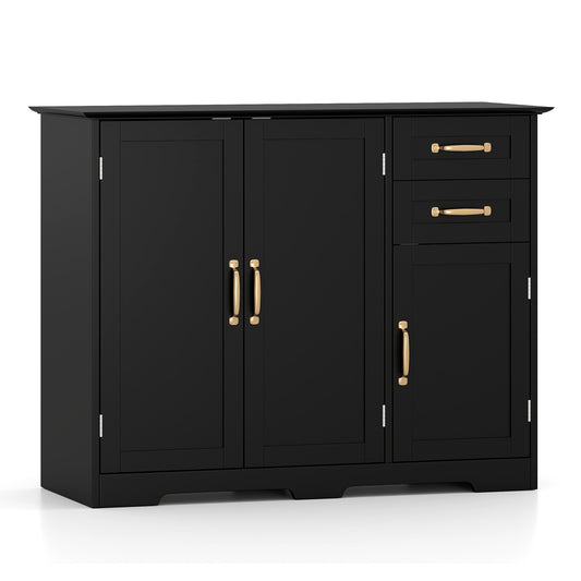40 Inch Kitchen Sideboard Cabinet, 2 Drawers, Adjustable Shelf, Black