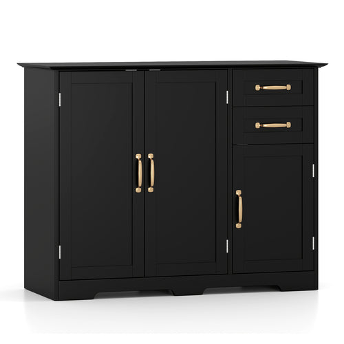 40 Inch Kitchen Sideboard Cabinet, 2 Drawers, Adjustable Shelf, Black