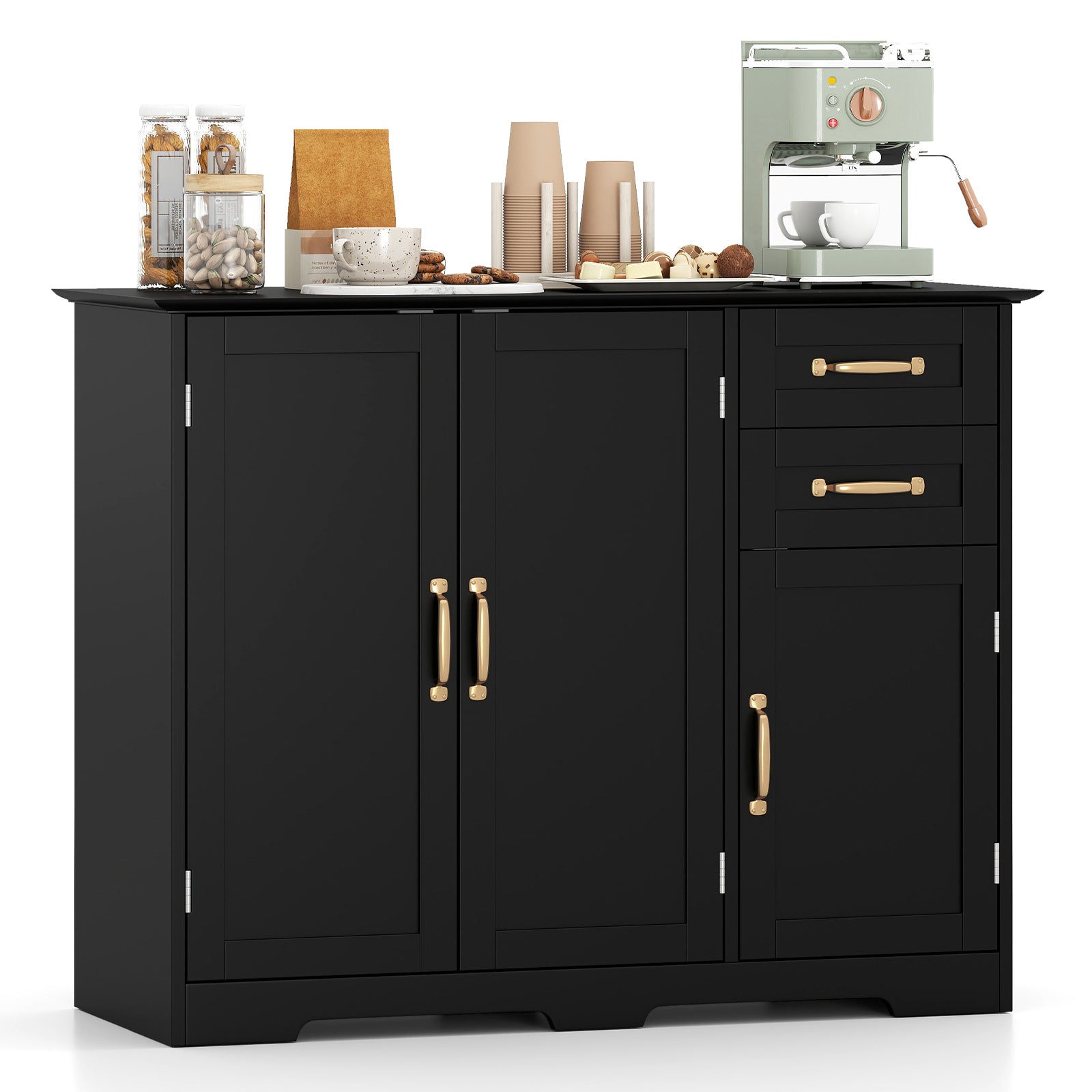 40 Inch Modern Kitchen Sideboard Buffet Cabinet with 2 Drawers and Adjustable Shelf, Black Sideboards Cabinets & Buffets at Gallery Canada