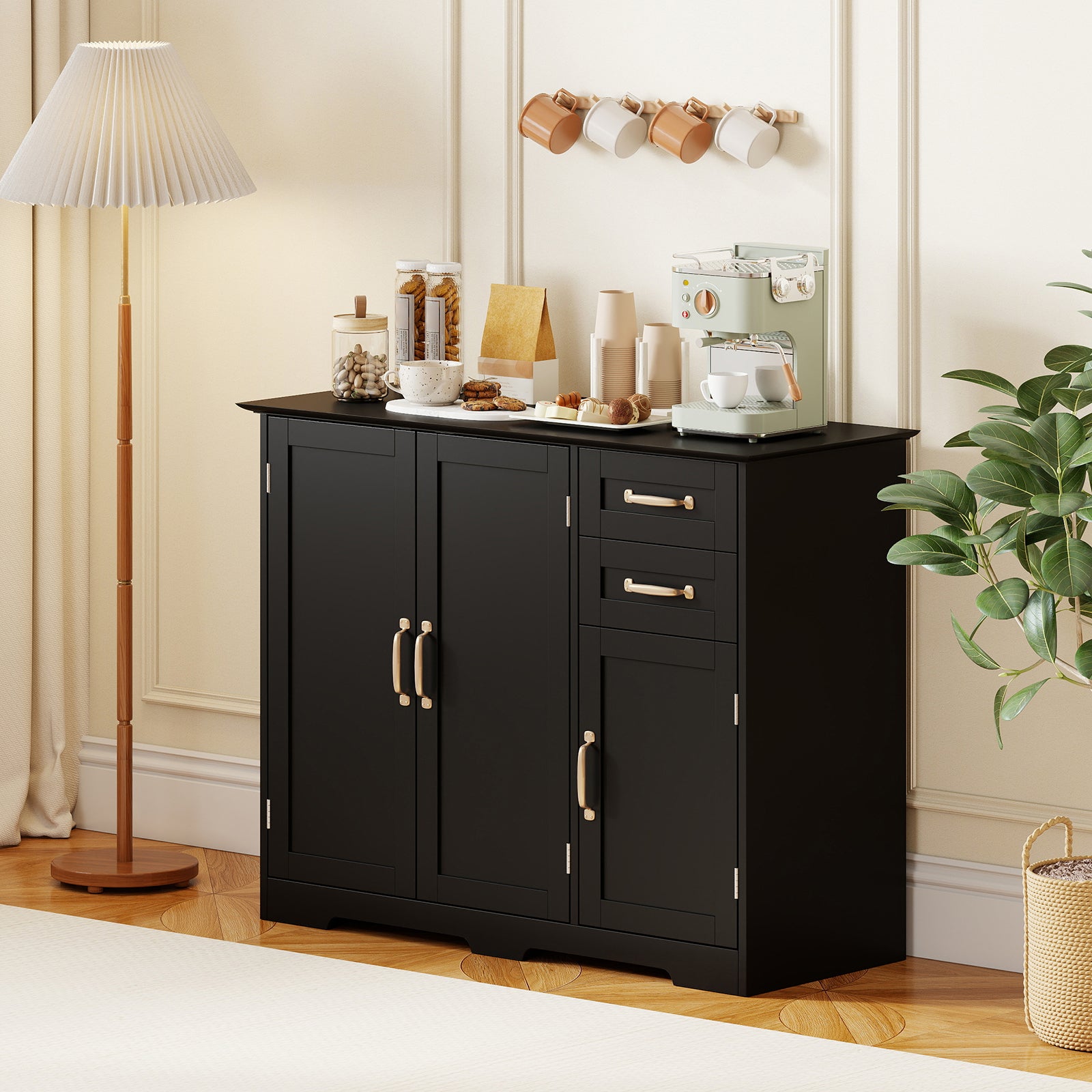 40 Inch Modern Kitchen Sideboard Buffet Cabinet with 2 Drawers and Adjustable Shelf, Black Sideboards Cabinets & Buffets at Gallery Canada