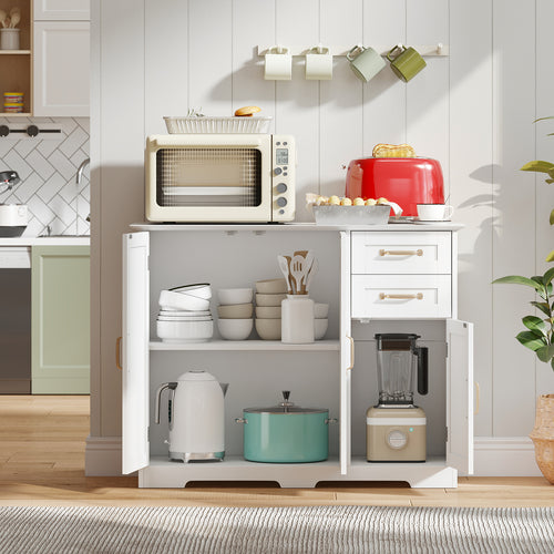 40 Inch Modern Kitchen Sideboard Buffet Cabinet with 2 Drawers and Adjustable Shelf, White