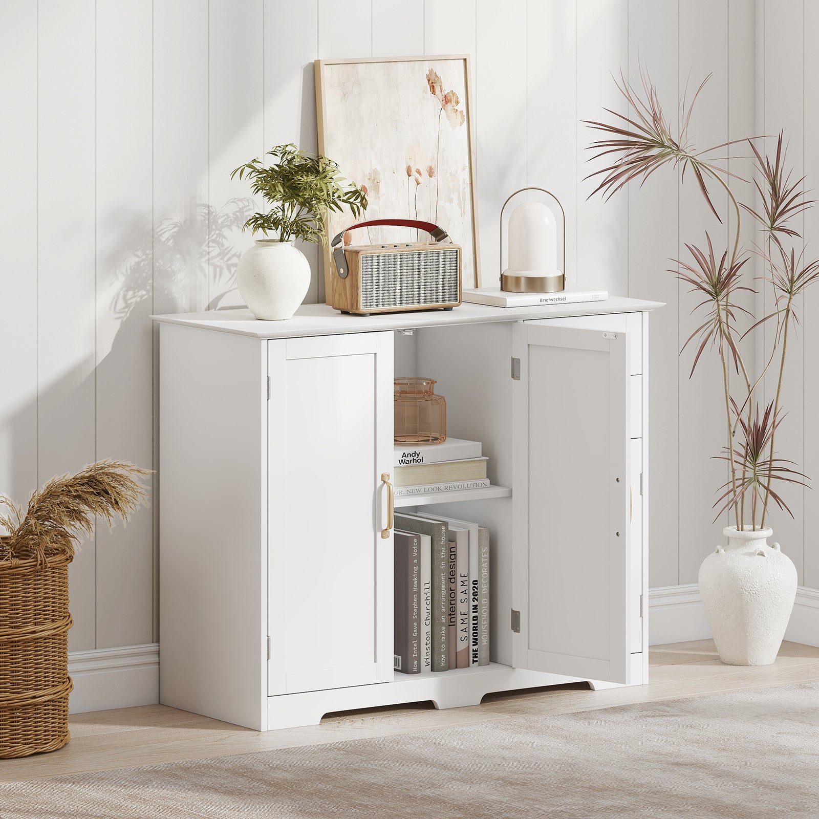 40 Inch Modern Kitchen Sideboard Buffet Cabinet with 2 Drawers and Adjustable Shelf, White Sideboards Cabinets & Buffets at Gallery Canada