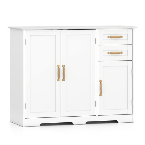 40 Inch Kitchen Sideboard Buffet Cabinet, 2 Drawers, Adjustable Shelf, White