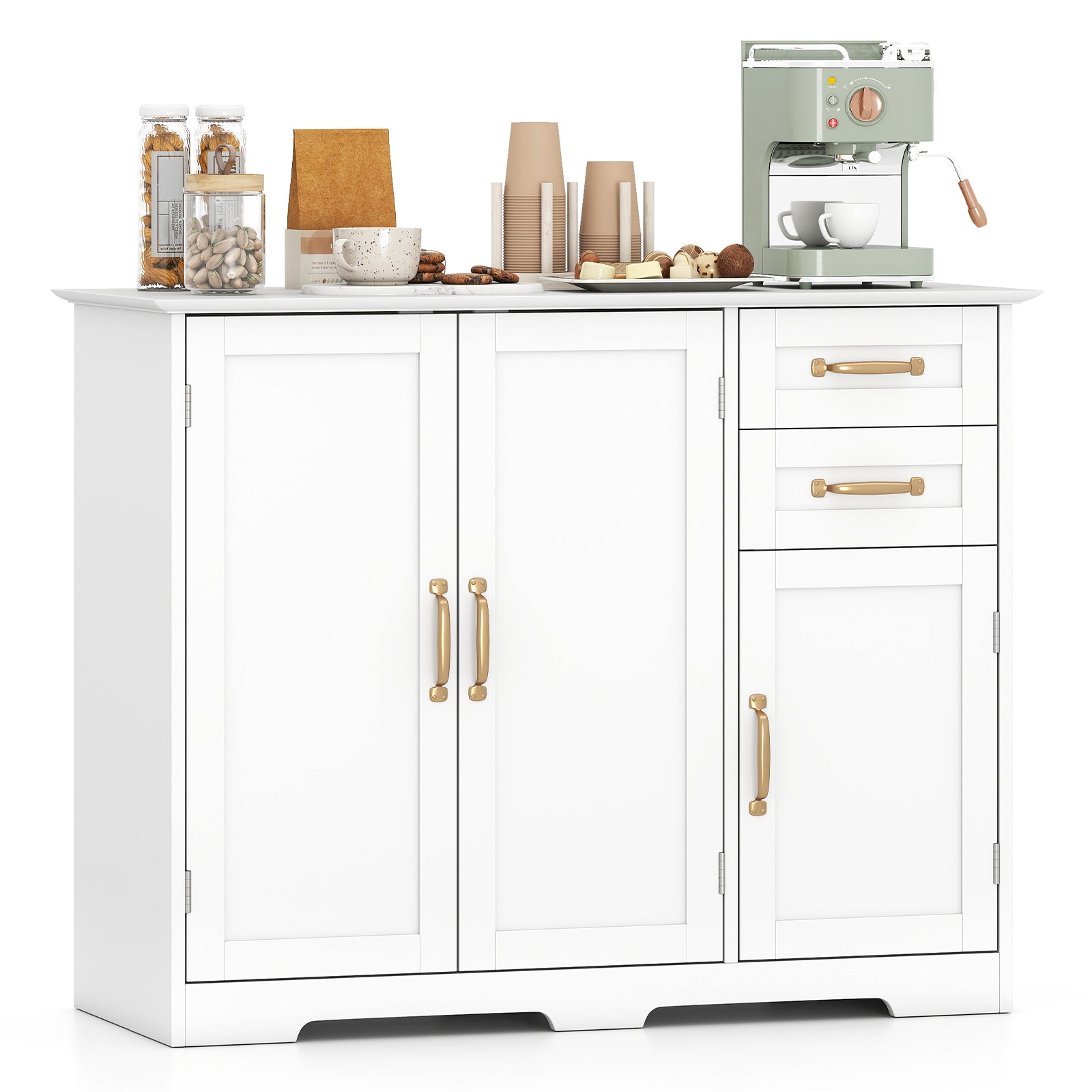 40 Inch Modern Kitchen Sideboard Buffet Cabinet with 2 Drawers and Adjustable Shelf, White Sideboards Cabinets & Buffets at Gallery Canada