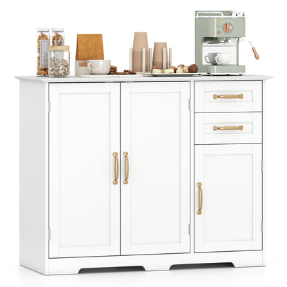 40 Inch Modern Kitchen Sideboard Buffet Cabinet with 2 Drawers and Adjustable Shelf, White Sideboards Cabinets & Buffets at Gallery Canada